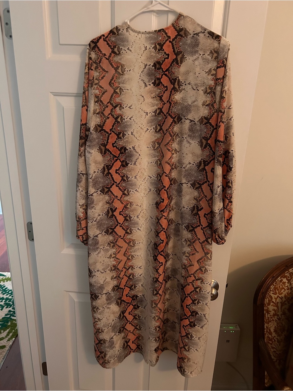 Snake Print Long Sleeve Dress - melon/Beige